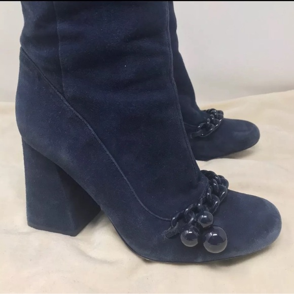 Tory Burch Addison Blue Suede Tall Boots Womens size 8M Royal Navy #44914 Zip Up - Picture 4 of 14